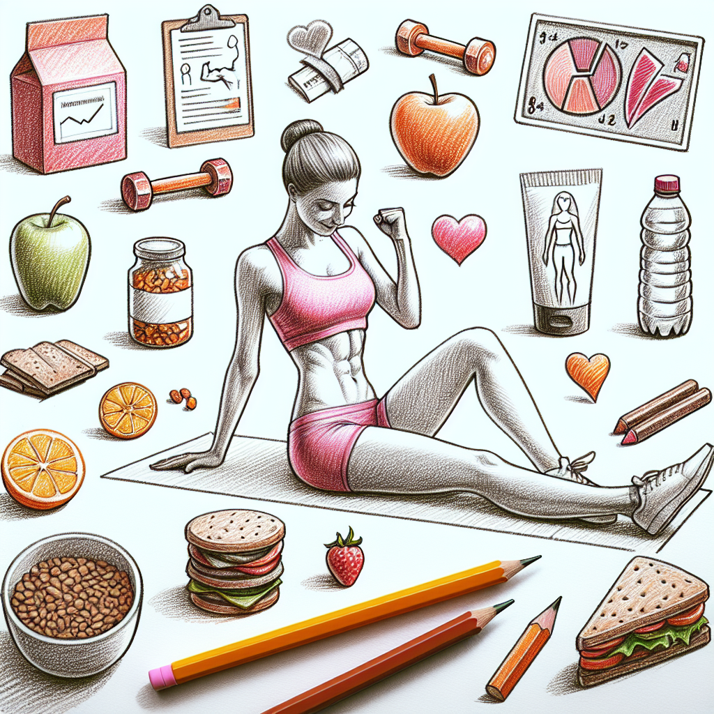 Pastelková ilustrace znázorňující téma: Cvičení a výživa