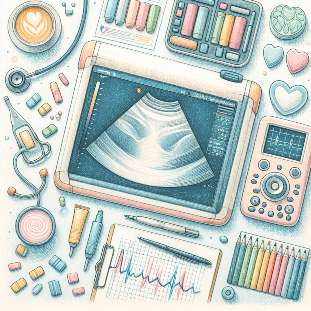 Pastelková ilustrace znázorňující téma: Ultrazvuková diagnostika